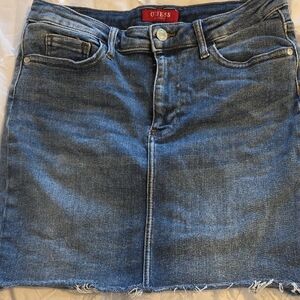 GUESS Medium Blue Denim Mini Skirt with Raw Hem